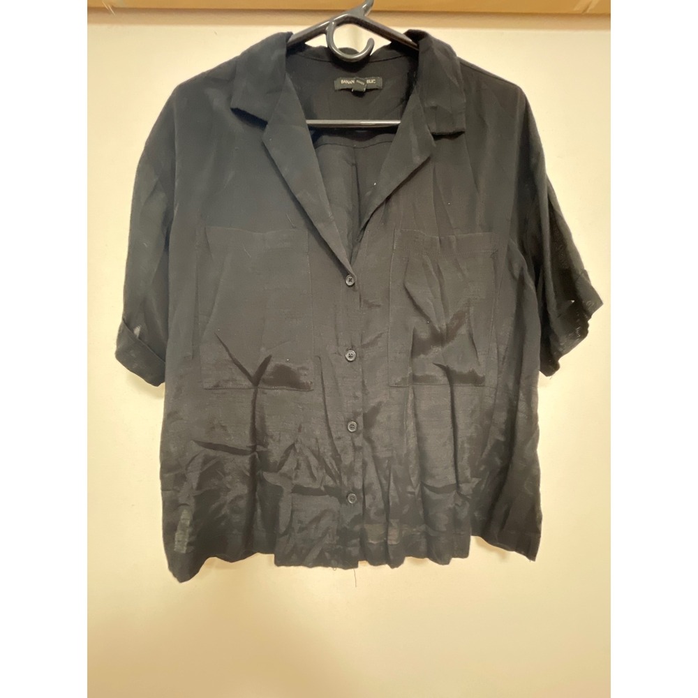 Banana Republic Mens Medium Black Jacquard Leopard Short Sleeve Button Up Shirt